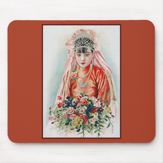 Bride in Red at Chinese Wedding in Shanghai Mouse Mat (Front)