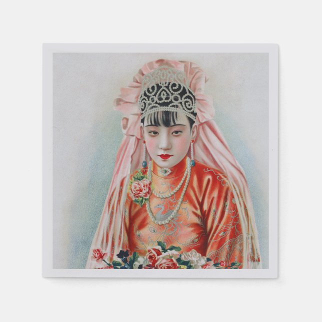 Bride in Red at Chinese Wedding in Shanghai Napkin (Front)