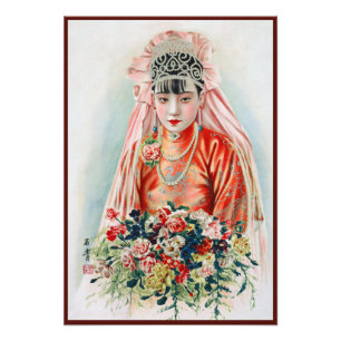Bride in Red at Chinese Wedding in Shanghai Photo Print