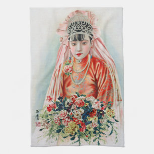 Bride in Red at Chinese Wedding in Shanghai Tea Towel