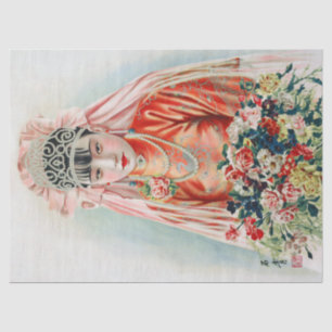 Bride in Red at Chinese Wedding in Shanghai Tissue Paper