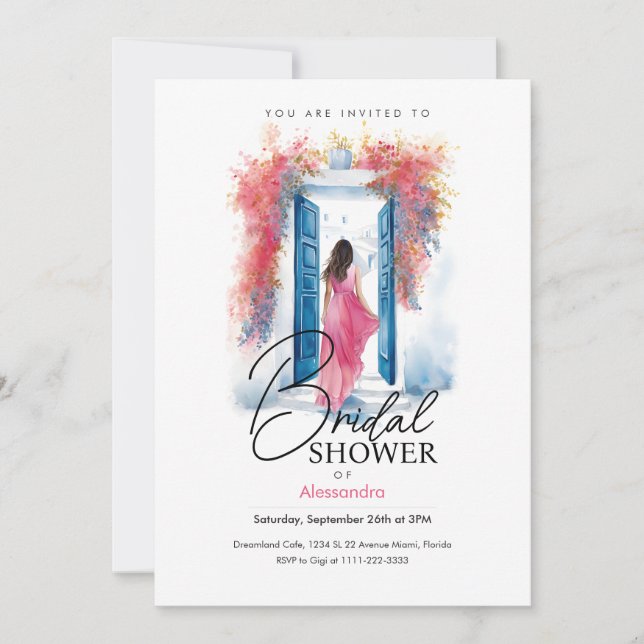 Bride in Santorini Greek Theme | Bridal Shower BRW Invitation (Front)