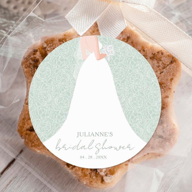 Bride in Wedding Dress Bridal Shower Classic Round Sticker (Creator Uploaded)