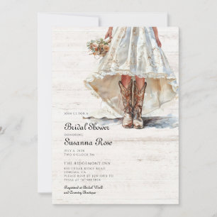 Bride In Wedding Dress Cowgirl Boots Bridal Shower Invitation