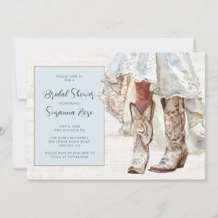 Bride In Wedding Dress Cowgirl Boots In Invitation