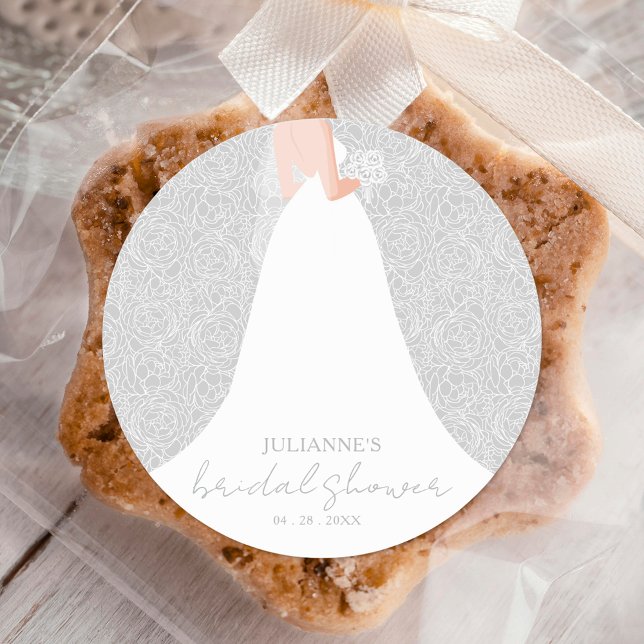 Bride in Wedding Dress Grey Bridal Shower Classic Round Sticker (Creator Uploaded)