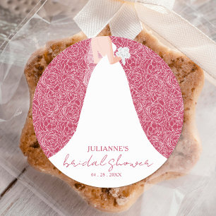 Bride in Wedding Dress Magenta Bridal Shower Classic Round Sticker