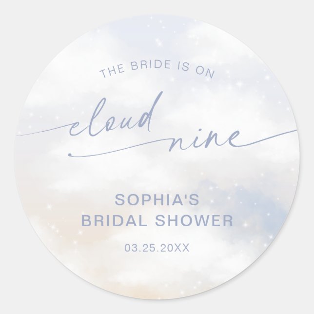 Bride Is On Cloud 9 Bridal Shower  Classic Round Sticker (Front)