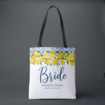 Bride Italian Blue Tile Lemon Boho Wedding  Tote Bag<br><div class="desc">A beautiful lemon bridal shower invitation with lemons and blue and white Italian Mediterranean tile. Personalise it for your bridal shower. Designed for you by blackberry Boulevard.</div>