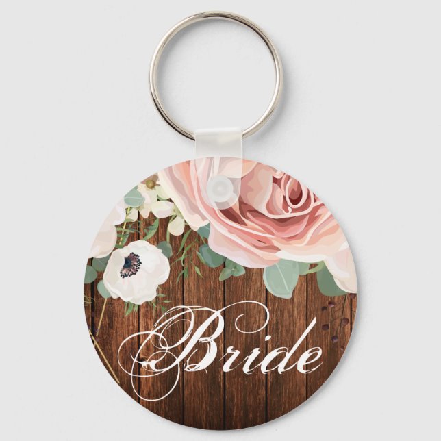 Bride Key Chain Geometric Garden Rose Barn Wood (Front)
