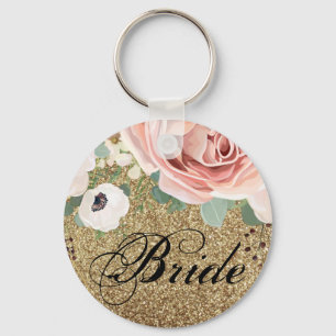 Bride Key Chain Geometric Garden Rose Gold Glitter