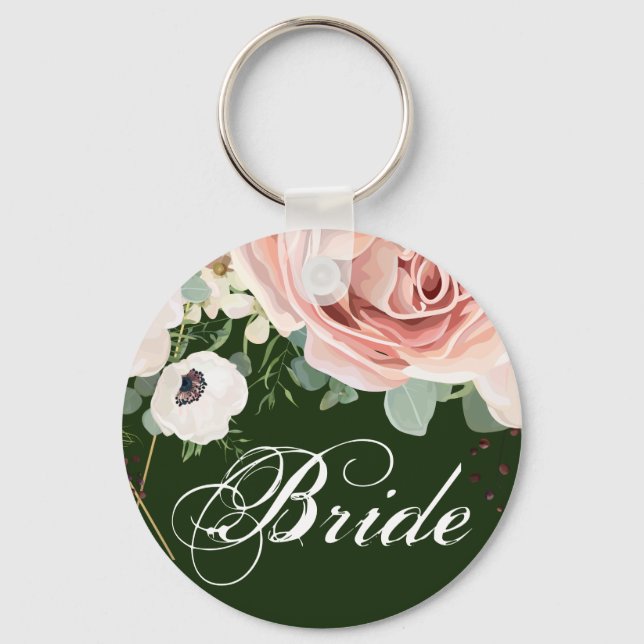 Bride Key Chain Geometric Garden Rose Hunter Green (Front)