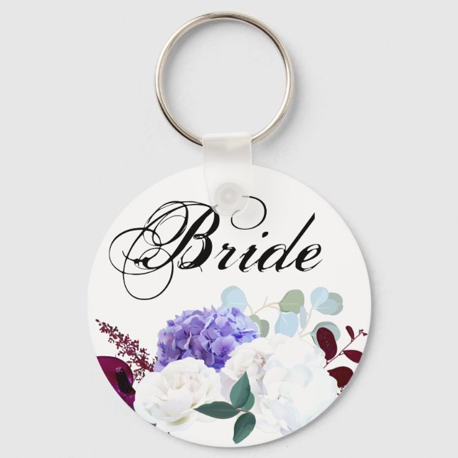 Bride Key Chain Lavender Hibiscus on White (Front)
