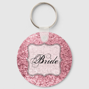 Bride Key Chain Rose Gold Glitter