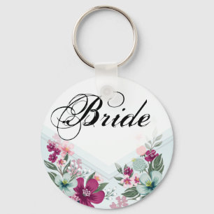 Bride Key Chain Tropical Flower on Blue Ombre
