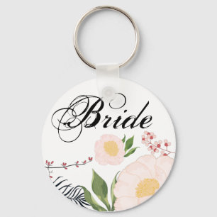 Bride Key Chain White Floral Flowers on White