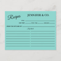 BRIDE Kitchen Bridal Shower Party Recipe Card