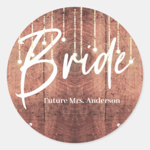 Bride Lace wood texture rustic string lights Classic Round Sticker