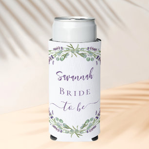 Bride lavender eucalyptus greenery name seltzer can cooler