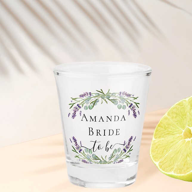 Bride lavender eucalyptus greenery name shot glass (Creator Uploaded)