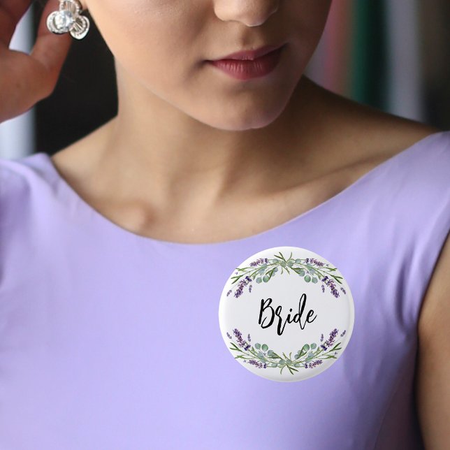 Bride lavender violet eucalyptus greenery wedding 3 cm round badge (Creator Uploaded)