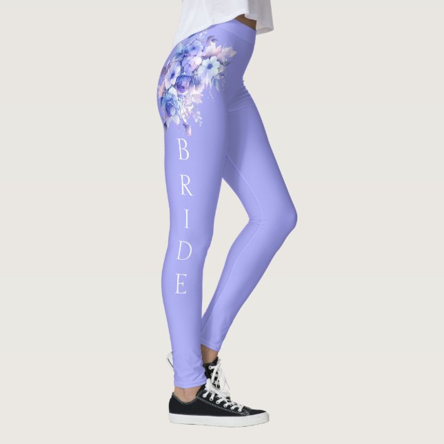 Bride lavender violet floral Leggings (Right)