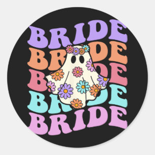 Bride Let's Go Ghouls Floral Ghost Halloween Party Classic Round Sticker