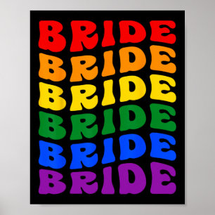 Bride Lgbt Groovy Rainbow Flag Bachelorette Party Poster