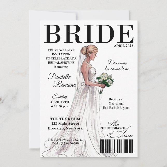 Bride Magazine Modern Bridal Shower Invitations (Front)