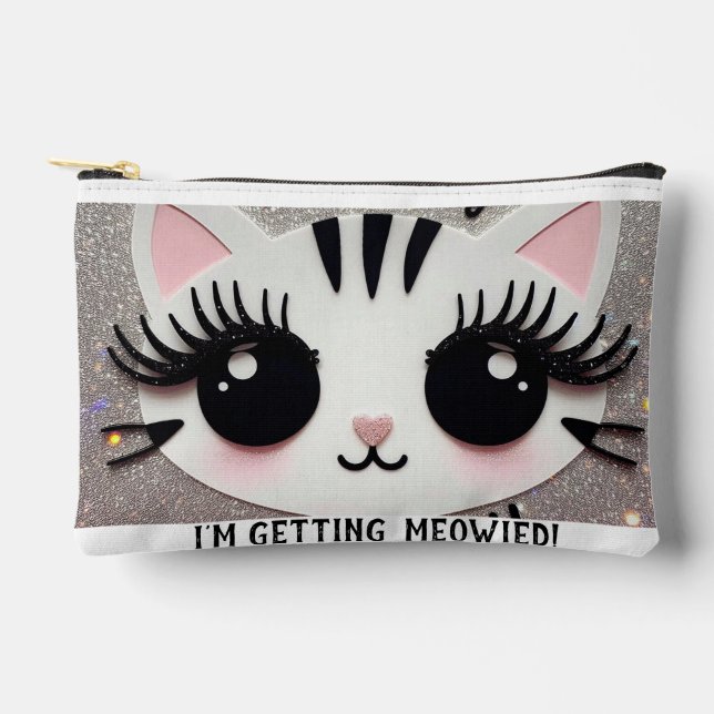 Bride Makeup pouch, kitty make up bag (Front)