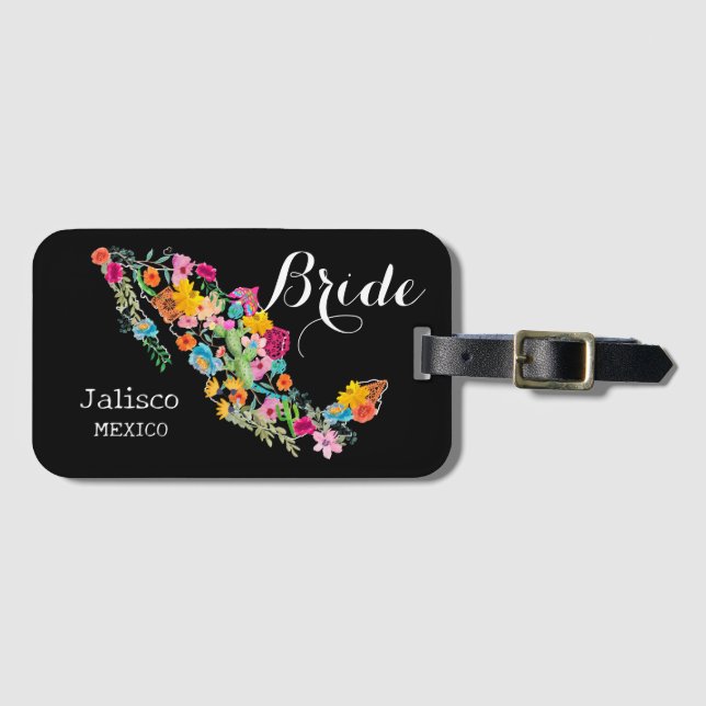 Bride Mexico Floral Destination Wedding Luggage Tag (Front Horizontal)