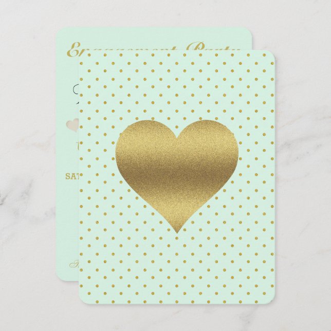 BRIDE Mint And Gold Heart Polka Dot Shower Party Invitation (Front/Back)