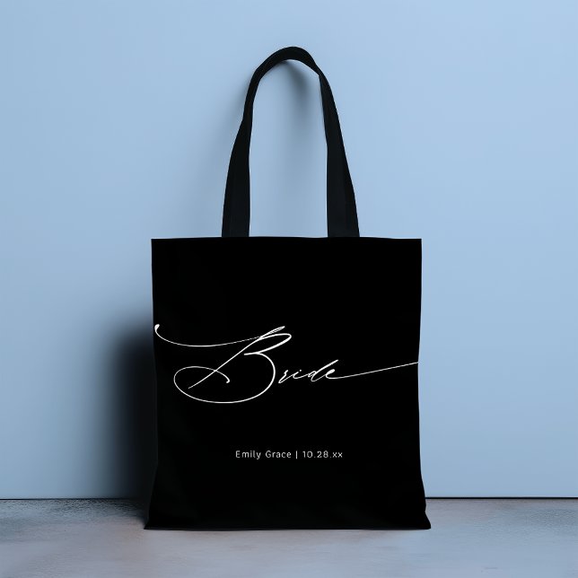 Bride Modern Elegant Script Wedding Custom Name Tote Bag (Creator Uploaded)