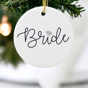Bride Modern Script Diamond Wedding Date Ceramic Tree Decoration