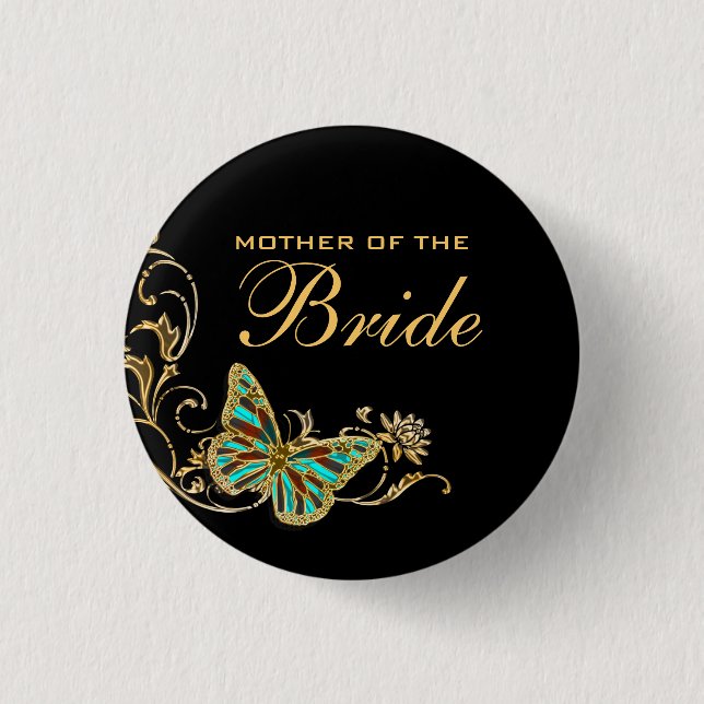 Bride mother bridal wedding black gold 3 cm round badge (Front)