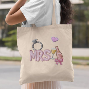 Bride MRS Faux Patch Embroidered Champagne  Tote Bag