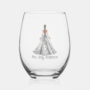 Bride Mrs. Wedding Dress Bridal Gift Custom Stemle Stemless Wine Glass