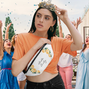 Bride Name Orange Floral Elegant Gold Glitter Geo  Bum Bags