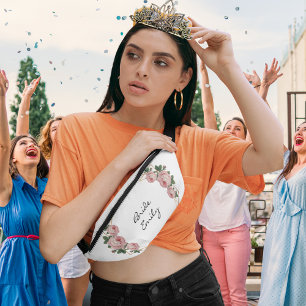 Bride Name Pink Floral Elegant Gold Glitter Geo Bum Bags