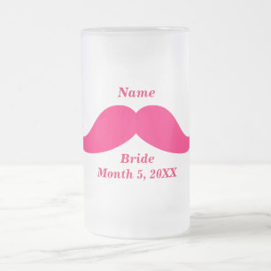 Bride Name Pink Moustache Frosted Glass Beer Mug