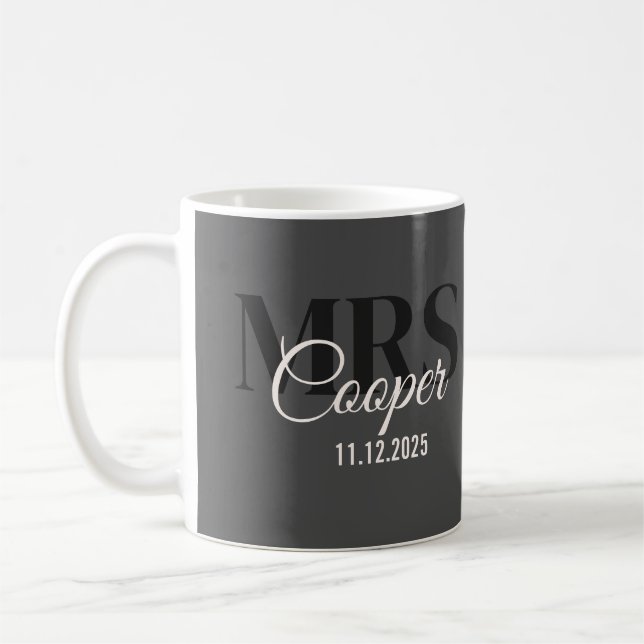 Bride Name With Wedding Date Black Colour Text Cof Coffee Mug (Left)