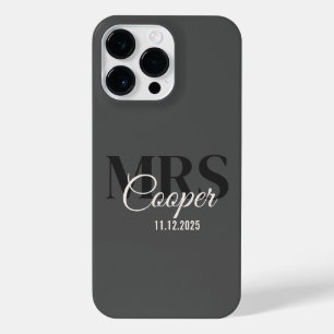Bride Name With Wedding Date Charcoal Colour Text iPhone 14 Pro Max Case