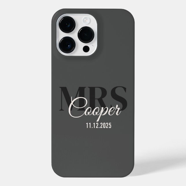 Bride Name With Wedding Date Charcoal Colour Text iPhone Case (Back)