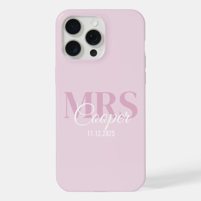 Bride Name With Wedding Date Crimson Light Pink iPhone Case (Back)