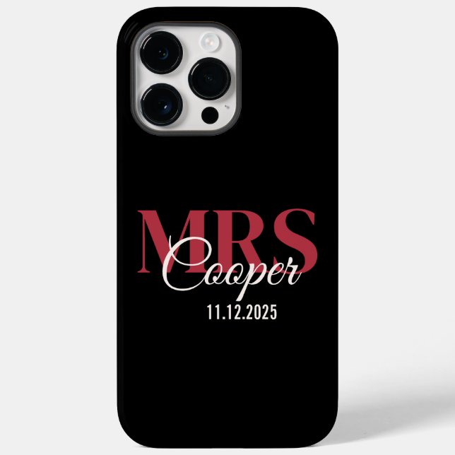Bride Name With Wedding Date Crimson Red Colour Te Case-Mate iPhone Case (Back)