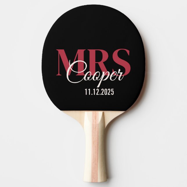 Bride Name With Wedding Date Crimson Red Colour Te Ping Pong Paddle (Front)