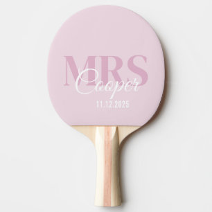 Bride Name With Wedding Date Light Pink Colour Tex Ping Pong Paddle