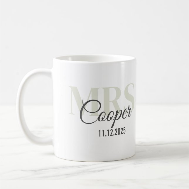 Bride Name With Wedding Date White Colour Text Cof Coffee Mug (Left)