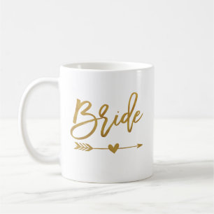 Bride, narrow and heart faux gold foil coffee mug