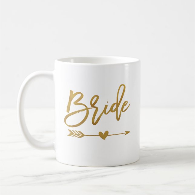 Bride, narrow and heart faux gold foil coffee mug (Left)